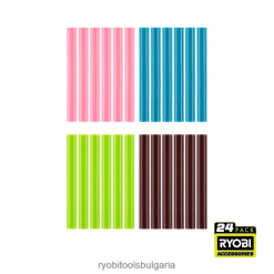 аксесоари бг RYOBI 24 бр. лепилни пръчки с различни цветове в пълен размер 6HNVZ2741